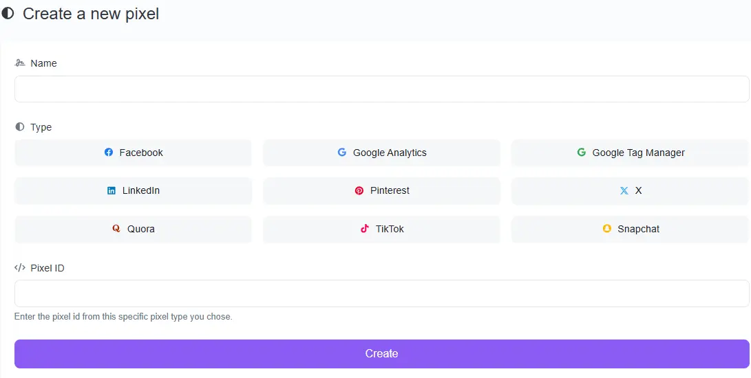 Tracking pixels integration dashboard showing multiple platforms