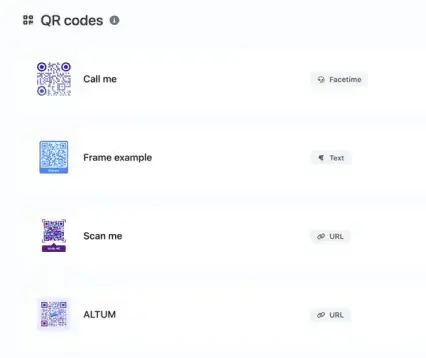 Screenshot of the app QR code system page